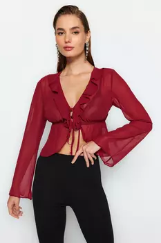 Блузка Trendyol с укороченной оборкой, красный