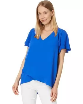 Блузка Vince Camuto V Neck Cross Over Blouse W/ Flutter Slvs, цвет Sapphire Sky