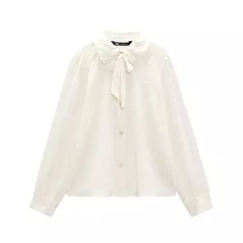 Блузка Zara Buttoned With Bow, кремовый