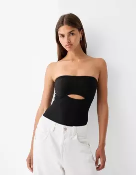 Боди бандо с вырезом Bershka, черный