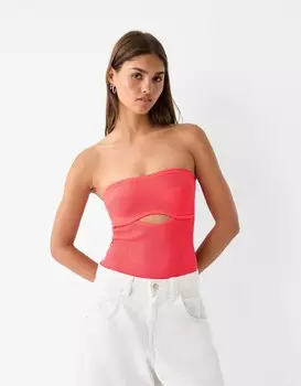 Боди бандо с вырезом Bershka, красный