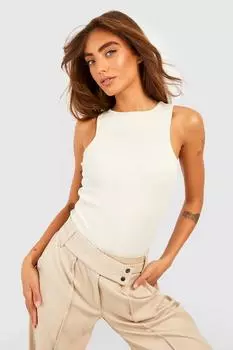 Боди basic rib racer neck Boohoo, серый
