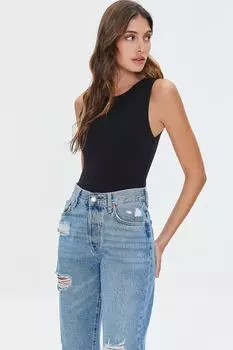 Боди без рукавов с вырезом Forever 21, черный