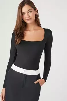 Боди Contour с длинными рукавами Forever 21, черный