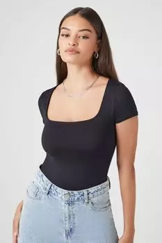 Боди Contour с короткими рукавами Forever 21, черный
