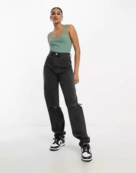 Боди цвета хаки в рубчик с овальным вырезом ASOS DESIGN Tall