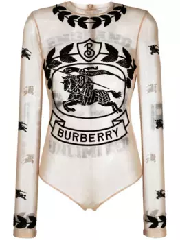 Боди EKD из тюля с вышивкой BURBERRY, нейтральный