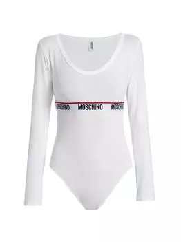 Боди из эластичного хлопка с логотипом Moschino, белый