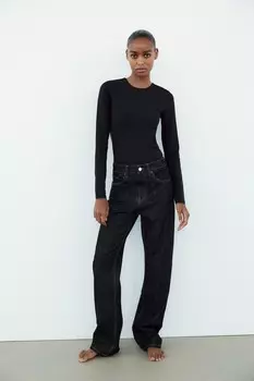 Боди из полиамида с вырезом ZARA, черный