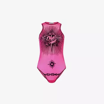Боди из сетки с графическим принтом Safe Sex Jean Paul Gaultier, розовый
