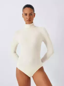 Боди John Lewis Heat Generating Ribbed Roll Neck, цвет oatmeal/marl