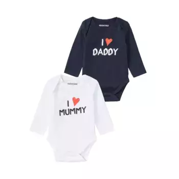 Боди KIDSWORLD с длинными рукавами «Набор из 2 детских боди Mummy&Daddy», из органического хлопка, темно-синий/белый