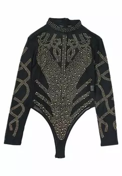 Боди Langarmbody mit Glitzer Strasssteinen Organza Lingerie, черный