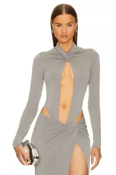 Боди LaQuan Smith Keyhole With Ruched Neck Detail, цвет Stone