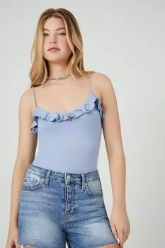 Боди на бретельках с оборками Forever 21, синий