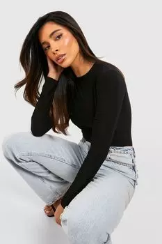 Боди облегающее Boohoo с длинными рукавами, черный