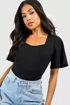 Боди petite angel sleeve sweetheart Boohoo, черный
