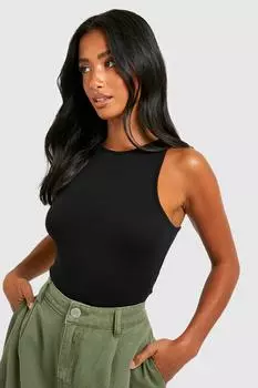 Боди petite basic racer neck Boohoo, черный