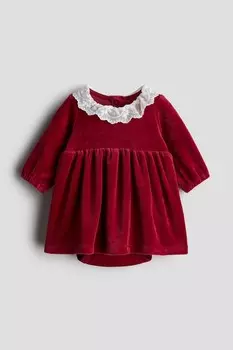 Боди платье из велюра H&M, красный