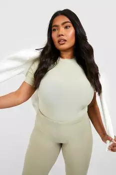 Боди plus soft touch с короткими рукавами Boohoo, шалфей