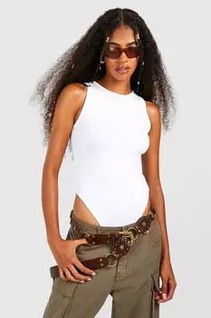 Боди racer neck rib Boohoo, белый