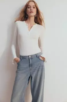 Боди с ажурными рукавами H&M, бежевый