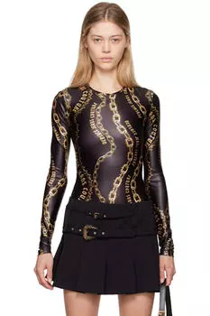 Боди с цепочкой черного и золотого цвета Versace Jeans Couture