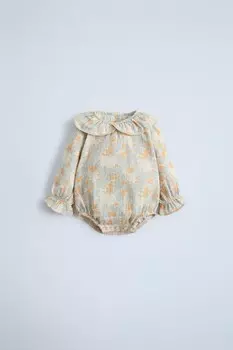 Боди с цветочным рисунком ZARA, бежевый