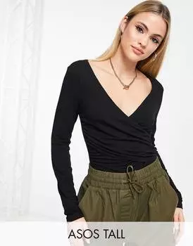 Боди с длинными рукавами ASOS DESIGN Tall, чёрный