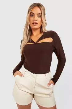 Боди с длинными рукавами и вырезами Boohoo, шоколадный