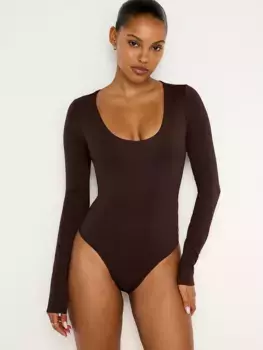 Боди с длинными рукавами Scuba Scoop Good American, цвет Bark