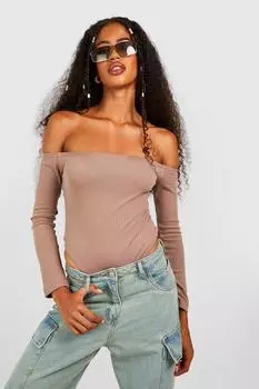 Боди с длинными рукавами в ребку бардо Boohoo, мокка
