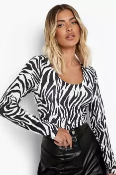 Боди с двойными рукавами zebra Boohoo, черный