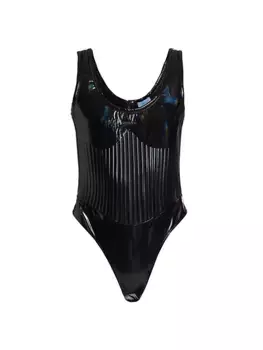Боди с глянцевым тиснением Mugler, черный