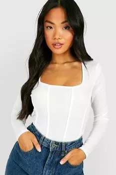 Боди с корсетом petite rib Boohoo, белый