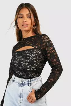 Боди с кружевными вырезами Boohoo, черный