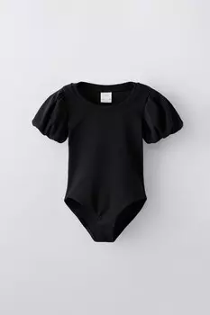 Боди с объемными рукавами ZARA, черный