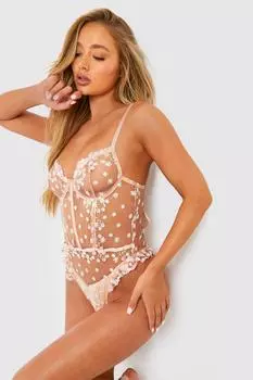 Боди с оборками и цветочной вышивкой boohoo, розовый