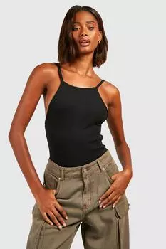 Боди с резинками и халтером Boohoo, черный