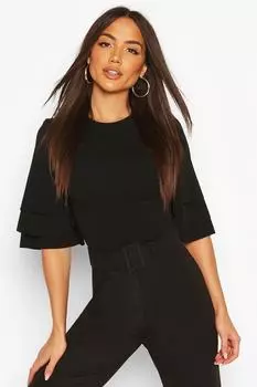 Боди с рукавами флейта Boohoo, черный