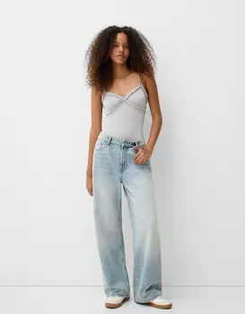Боди с рюшами и бретельками Bershka, серебряный