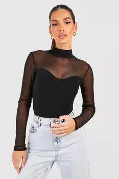 Боди с сеточным бюллетком Boohoo, черный