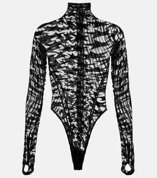Боди с водолазкой и принтом Mugler, черный
