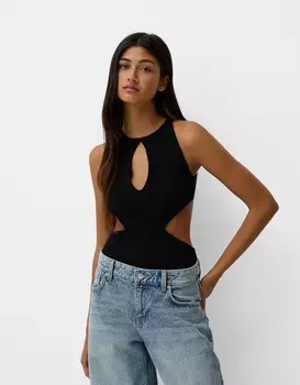 Боди с вырезом Bershka, черный