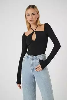 Боди с вырезом через шею Forever 21, черный