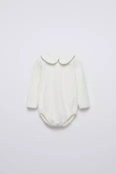 Боди с вышитым воротником ZARA, цвет Light ecru