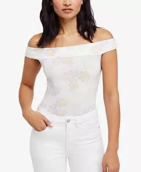 Боди So Much Stretch Flowers с открытыми плечами белого цвета Free People