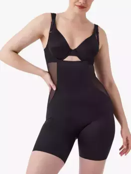 Боди Spanx Shaping Satin Open Bust Mid Thighsuit, цвет very/black