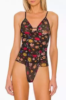 Боди Sylvie Pin Up черного цвета с цветочным принтом ONLY HEARTS
