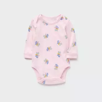 Боди UNIQLO Joy of Print с длинным рукавом, розовый